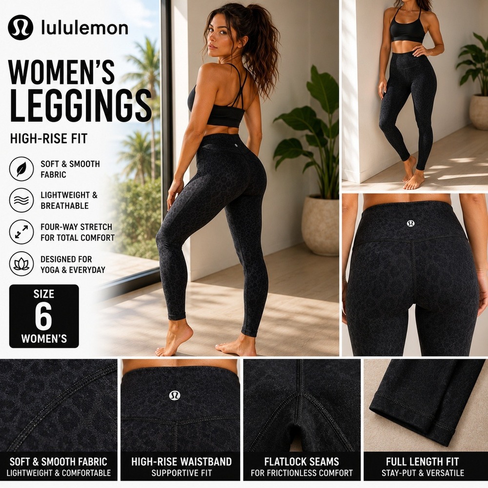 Lululemon Womens High Rise Full Length Leggings Black Animal Print Size 6